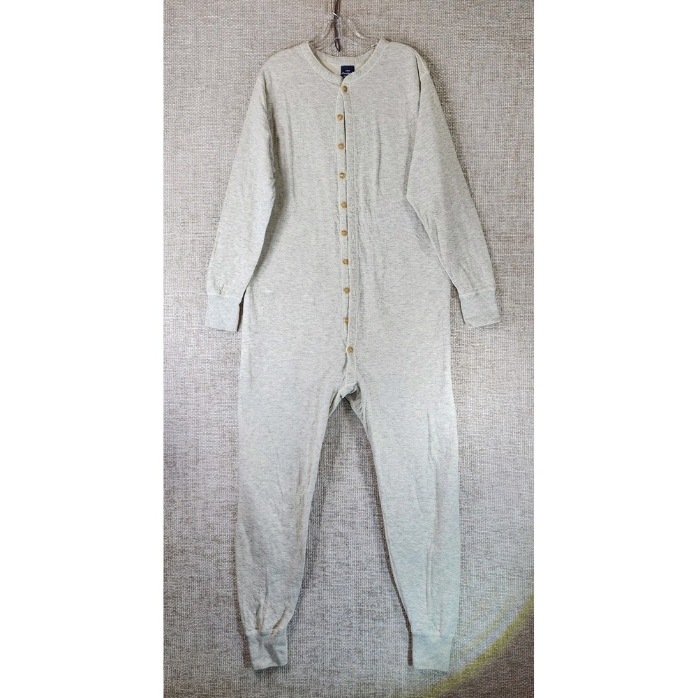 VTG Duofold Union Suit Mens L Gray Wool Blend Thermal Long Johns Flap USA Made